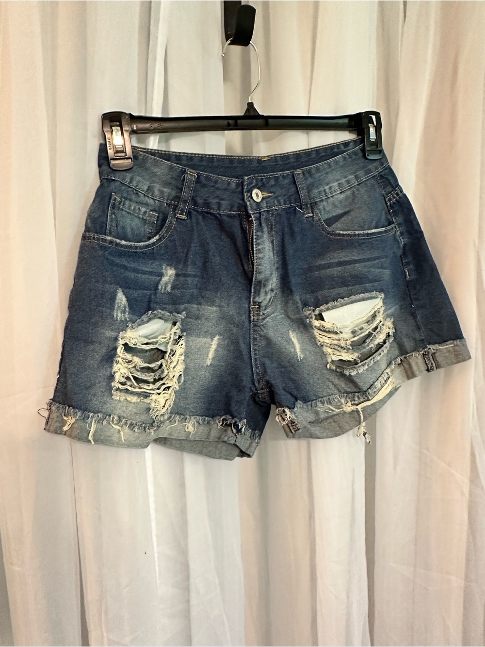 Classic Blue Denim Distressed Cutoff Shorts. Size Large